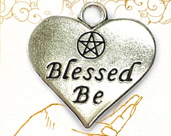 Pendentif à breloques en argent Blessed Be Heart, Wicca, sorcellerie, bénédictions, couleur, fonte antique, bijoux gothiques, fabrication bricolage, fait main, Royaume-Uni