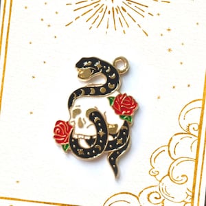 Mystic Snake Skull Roses Neo Gothic Harajuku Pagan Witch Witchcraft Wicca Enamel Charm Pendant Lanyard Casting Jewelry Making DIY Handmade