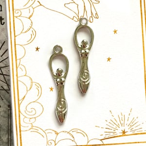 2x Silver Goddess Spiral Fertility Sacred Feminine Charm Casting Tarot Divination Jewellery Antique Making Neo Pagan Gothic DIY Handmade UK