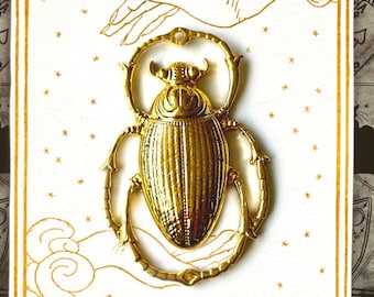 Gold Tone Scarab Beetle Pendant Charm Egyptology Entomology Insect for DIY Handmade Jewellery Mystic Gothic Earrings Necklace Supplies