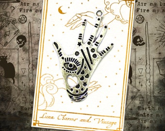 Tatouage maléfique main mystique 2D breloque en argent coulée divination Néo-gothique Wicca sorcière païenne sorcellerie mystique fabrication de bijoux bricolage fait main