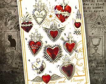 Amulette breloque coeurs sacrés rouge ton argent Talisman pendentif amulette vintage couleur argent conception de bijoux gothiques fabrication artisanale Royaume-Uni
