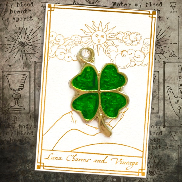 Four Leaf Clover Gold Emerald Enamel Lucky Shamrock Charm Casting LeNormand Tarot Wicca Witchcraft Jewelry Making DIY Handmade UK