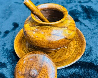 Handmade Wooden Sugar Pot with Lid & Spoon – Eco-Friendly Wooden Sugar Container, Rustic Kitchen Decor, Unique Gift