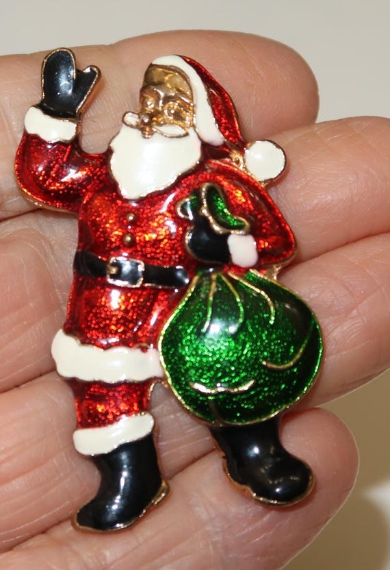 Vtg Enamel Santa Brooch, Christmas Tree Brooch an… - image 6