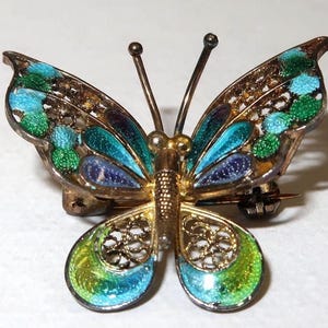 Vintage Fillagree 800 Silver and Enamel Butterfly Brooch