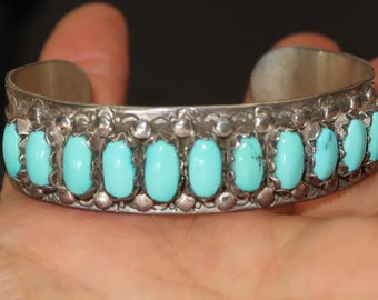 Vtg Signed CAY,  Zuni, Turquoise Cuff Bracelet 29.1 grams