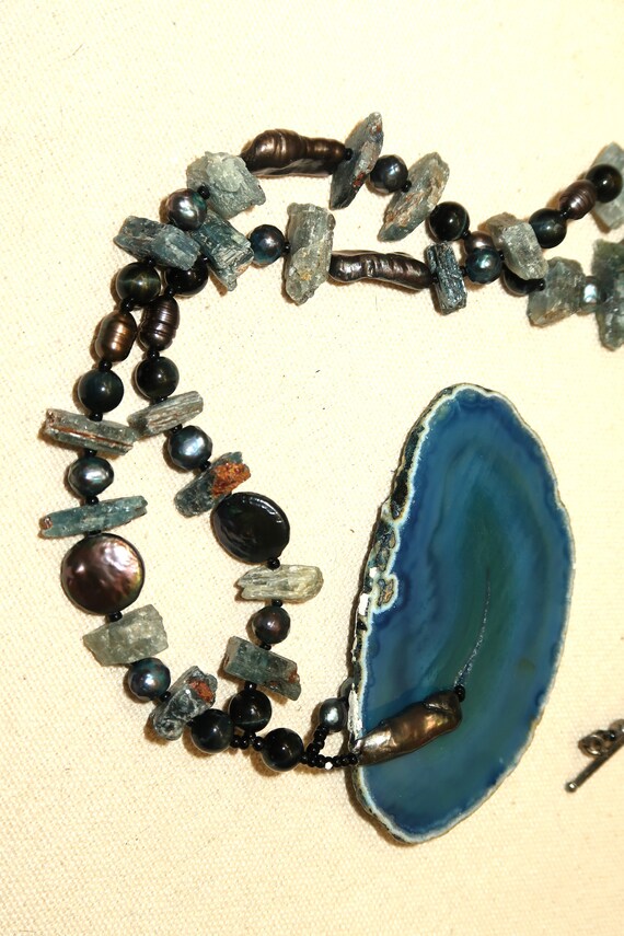 Vtg Blue Agate, Obsidian, Fresh Water Pearls and … - image 4