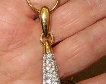 Collar vintage con lágrima de cristal pavé de Swarovski de 91 cm de largo