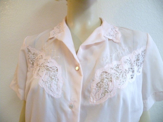 1950s Pink Embroidered Semi Shear blouse