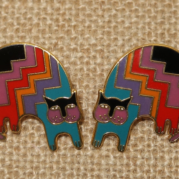 Vtg Laurel Burch "AZTEC CATS" Pierced Earrings