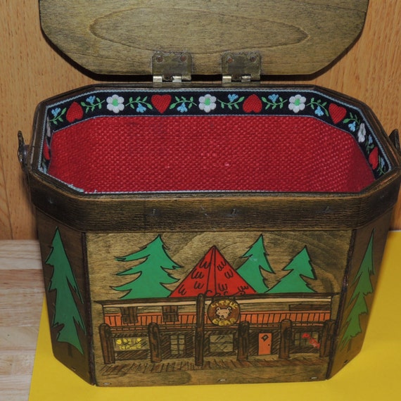 Vtg EVERGREEN Colorado Wood Basket/Box Purse - image 2