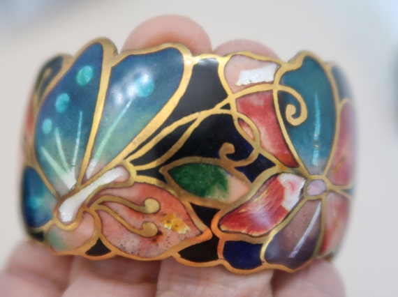 Vtg David Kuo Signed Cloisonne Cuff Bracelet - image 7