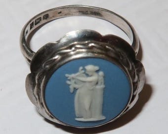 Vtg Wedgwood Blue Jasperware Hallmarked Ring size 7.5