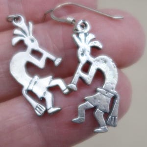 Vtg Sterling Silver Kokopelli Dancer Earrings