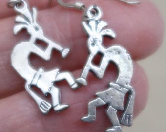 Pendientes vintage de bailarina Kokopelli en plata de ley