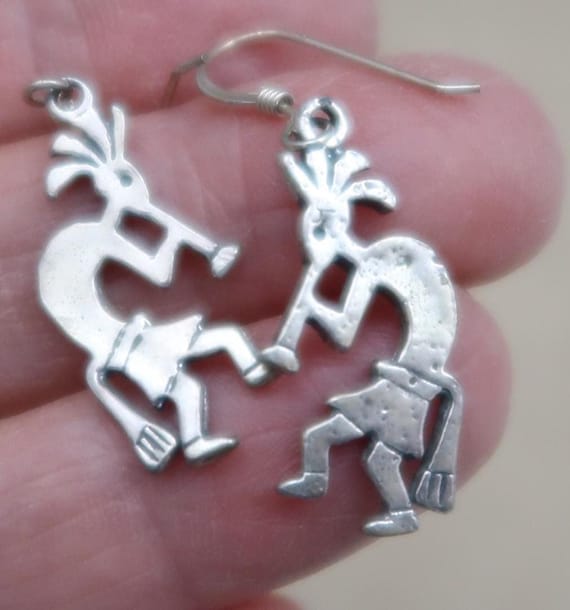 Vtg Sterling Silver Kokopelli Dancer Earrings