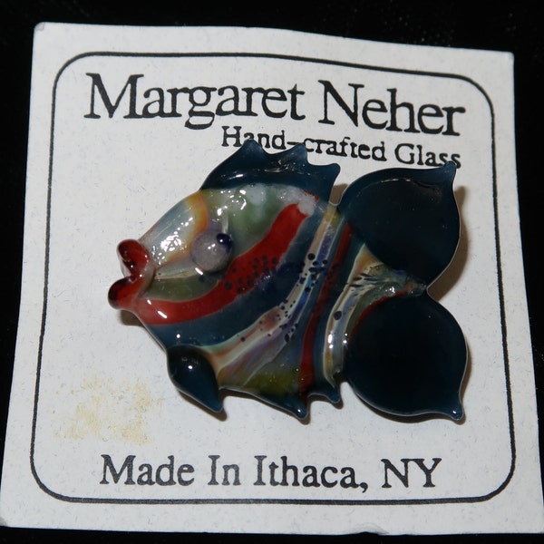 Vtg Margaret Neher hand crafted Glass Fish Brooch, made in Ithaca NY