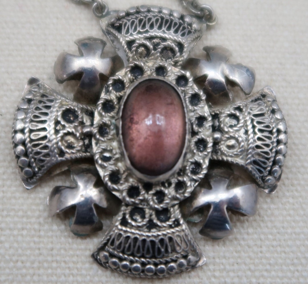 Vtg Crusader Cross Pendant Marked 900 Silver Jerusalem Etsy
