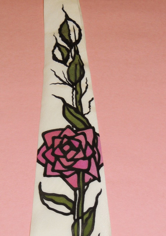 Vtg Pink Rose Silk Necktie Pristine