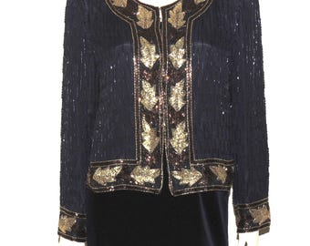 Mary McFadden Silk Beaded Evening Jacket size M in original Designer Box