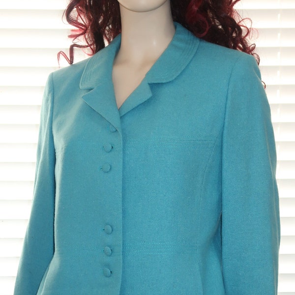 Vtg Aqua Wool Two Piece Skirt Suit Made in Germany Reine Wolle Small to Medium