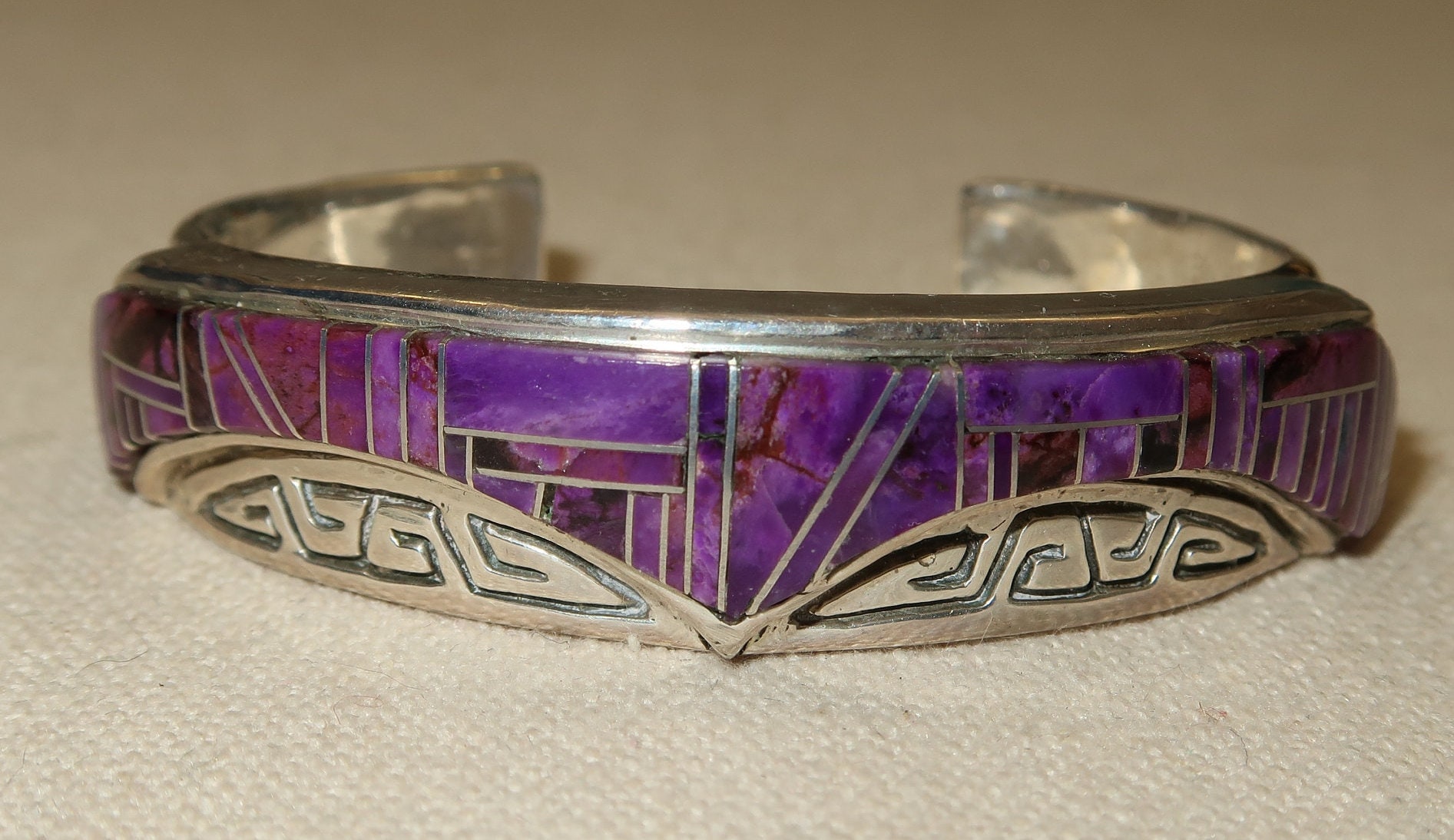 6 Inch Wrist Vintage Zuni Sugilite Sterling Silver Inlay Bracelet 6 Inch Wrist Vintage Zuni Sugilite Sterling Silver Inlay Bracelet