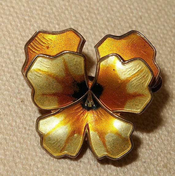 RESERVED Vintage Enamel Yellow Pansy Flower Brooch