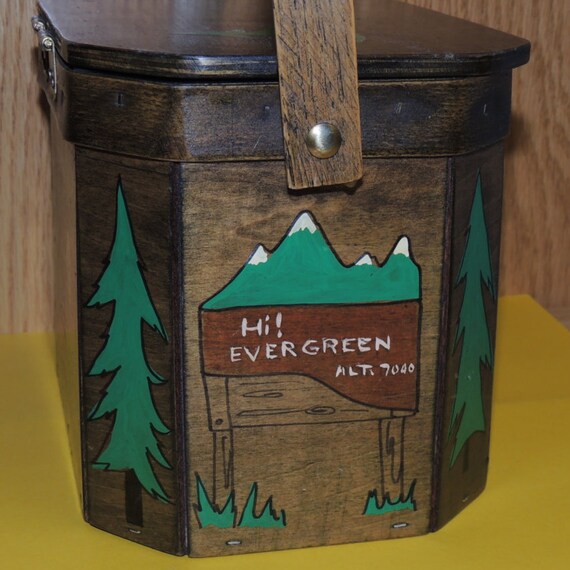 Vtg EVERGREEN Colorado Wood Basket/Box Purse - image 3