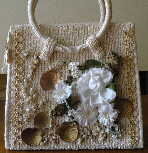 CARON of Houston Texas Embellished Straw Tote mad… - image 1