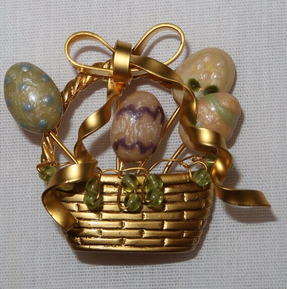 Vintage EASTER BASKET Brooch - image 1