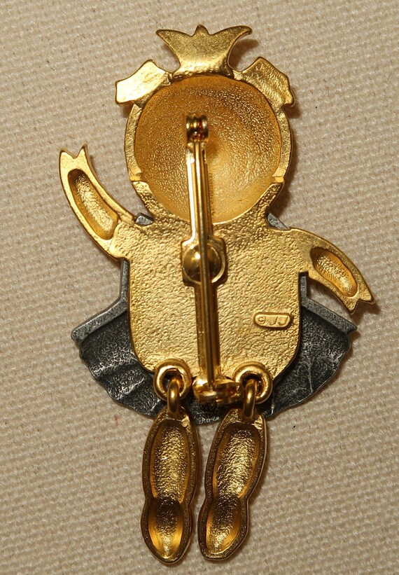 Vtg Dancing Ballerina Pig Brooch Signed JJ - image 3