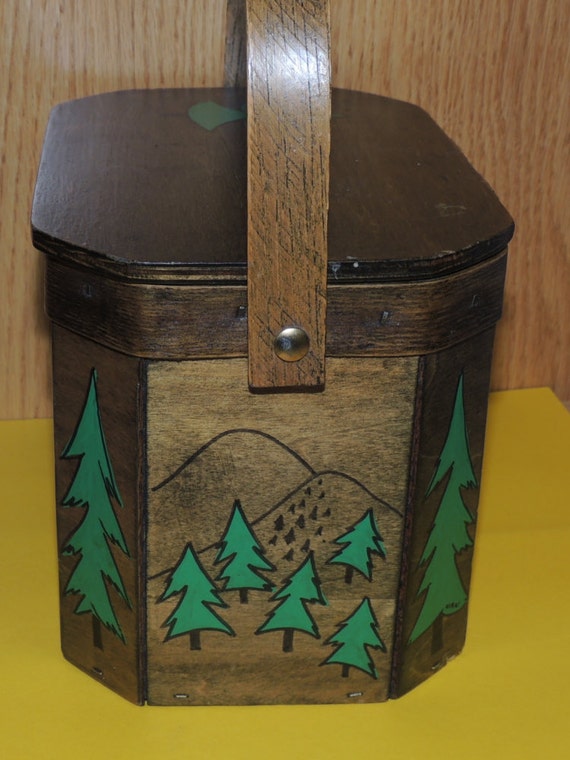 Vtg EVERGREEN Colorado Wood Basket/Box Purse - image 5