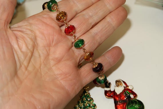 Vtg Enamel Santa Brooch, Christmas Tree Brooch an… - image 3