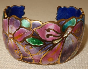Vtg David Kuo Signed Cloisonne Cuff Bracelet