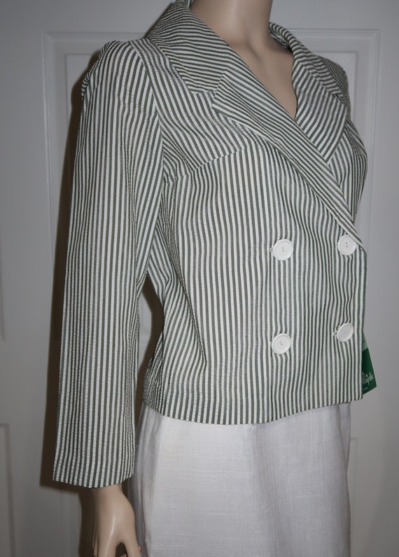 Vintage Sage Green Seersuker Boxy Double Breasted… - image 1