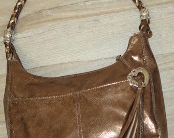 Vintage BRIGHTON large Metallic Gold Leather Bag MINTY