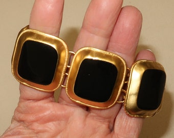 Vtg Anne Klein Modernist Geometric Black Enamel Bracelet