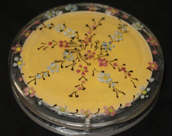 1940s Lucite Powder Compact, Hand Painted in the Original Box