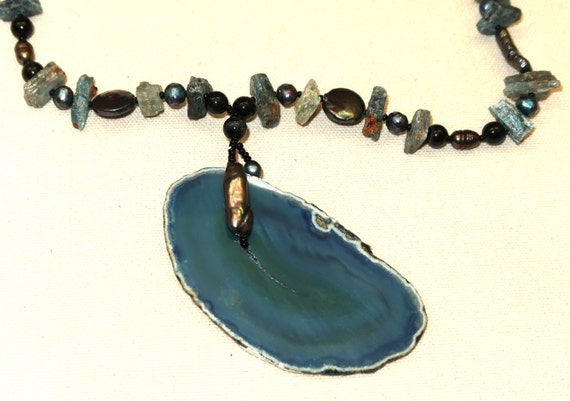 Vtg Blue Agate, Obsidian, Fresh Water Pearls and … - image 2