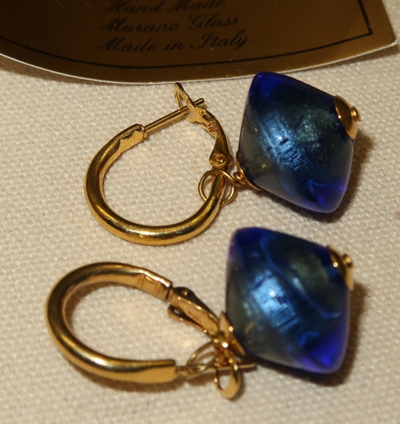 Vtg Handmade Murano Glass Dangle Earrings, made in