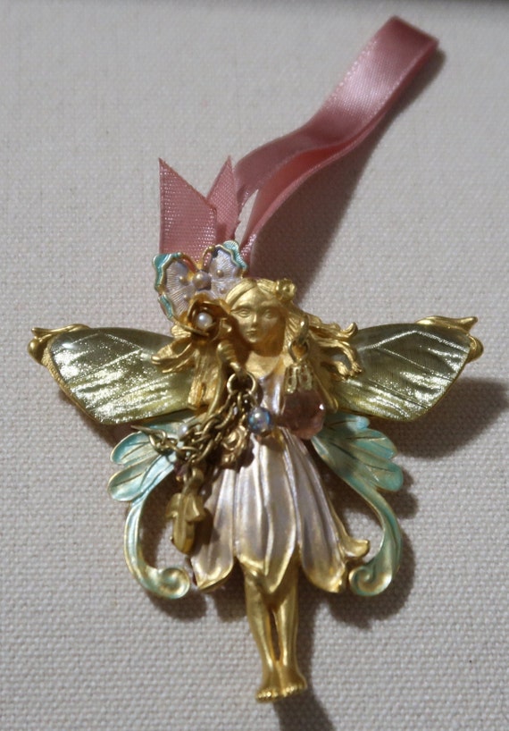 Vtg KIRKS FOLLY FAIRY with Glass Wings, Wear as a… - image 1