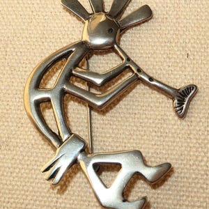 Vtg Kokopelli Brooch marked Sterling and GS