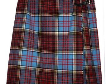 Tartan Kilt Skirt with Leather Buckle Detail – Plaid Wrap Skirt, Waist 32