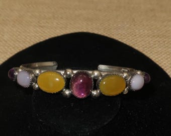 Sterling Silver and Cabochon Stone Cuff Bracelet