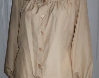 Vtg R&K Originals Beige Blouse with a Gatered Front and Back Yoke, tag size 8