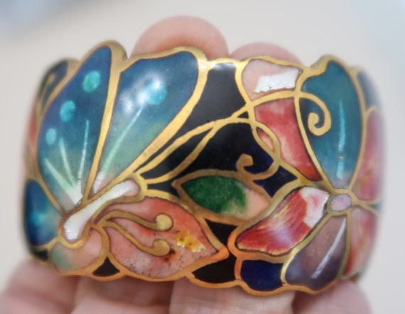 Vtg David Kuo Signed Cloisonne Cuff Bracelet - image 2