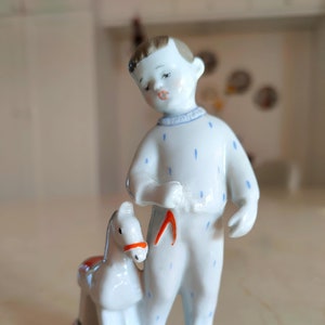 Very Rarest Vintage Collectible Porcelain Figurine USSR 1950s &quot;A boy with a horse&quot; (Lomonosov Porcelain Factory (LFZ))