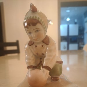 Porcelain figurine &quot;Boy with a ball&quot; with Sinko&#39;s signature(!!!!). Manufactured by ZSOLNAY (Hungary)