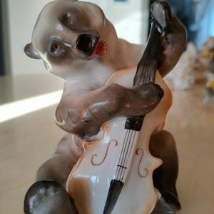 Vintage Collectible Porcelain Figurine USSR 1950s &quot;Bear with a Double Bass&quot; (Lomonosov Porcelain Factory (LFZ))